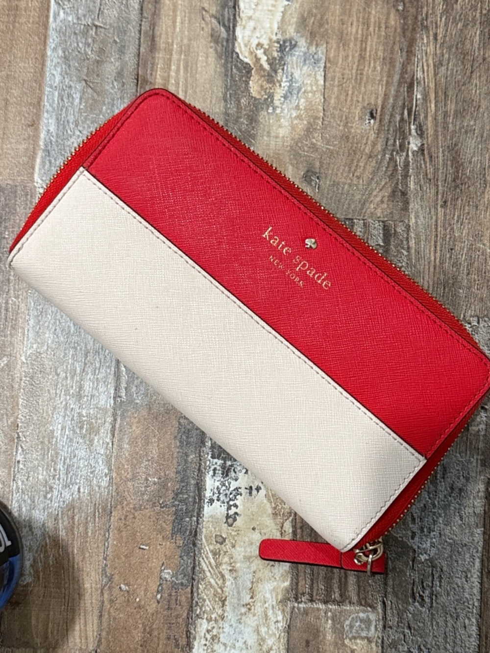 kate spade Red and Cream Colorblock Zip Wallet